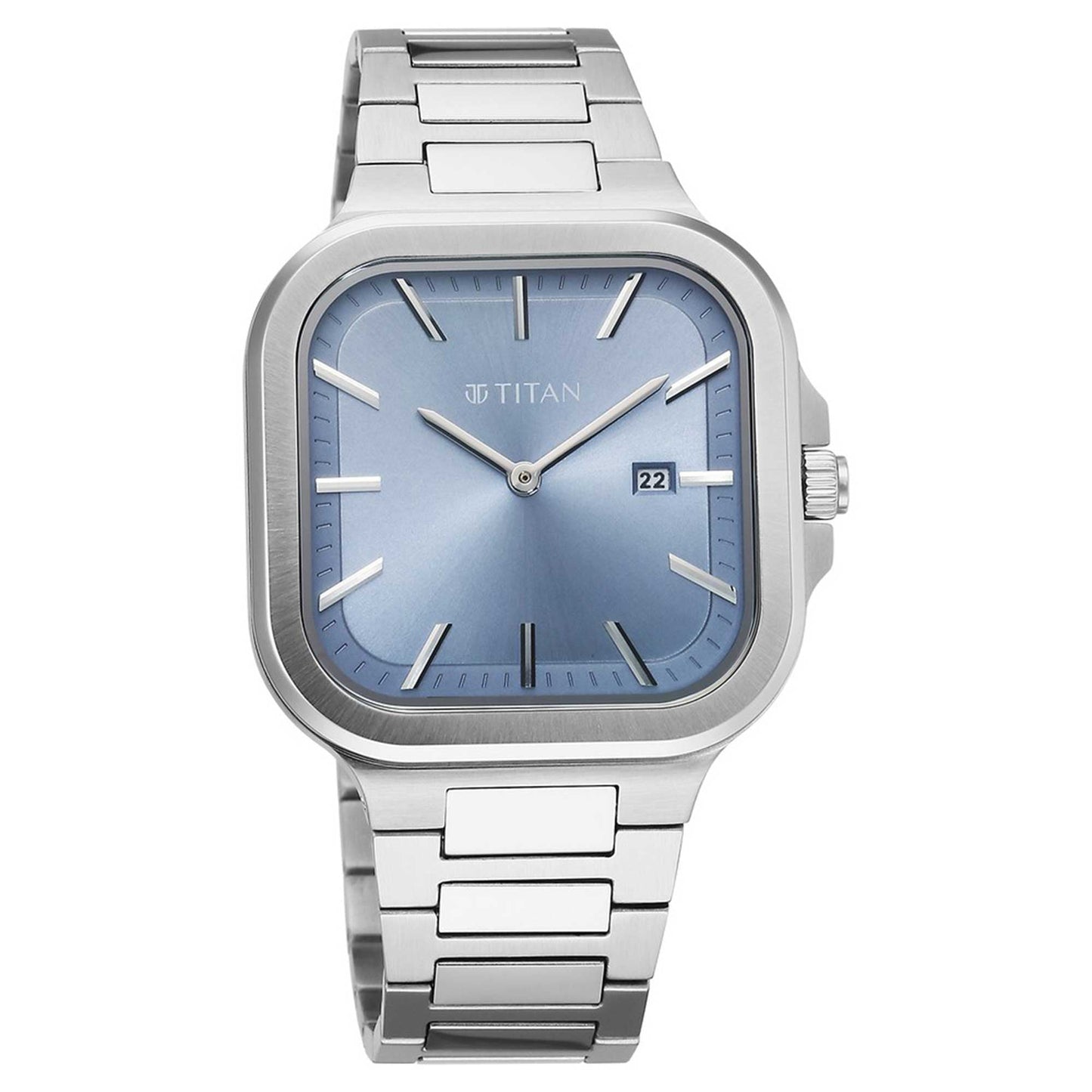 Titan Classique Slim Square Quartz Analog with Date Blue Dial Silver Stainless Steel Strap Watch For Men