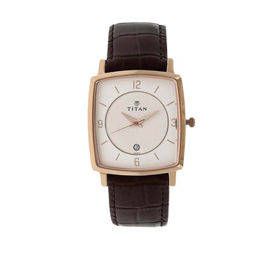Titan Analog White Dial with Date Leather Strap watch for Men