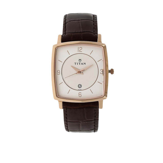 Titan Analog White Dial with Date Leather Strap watch for Men