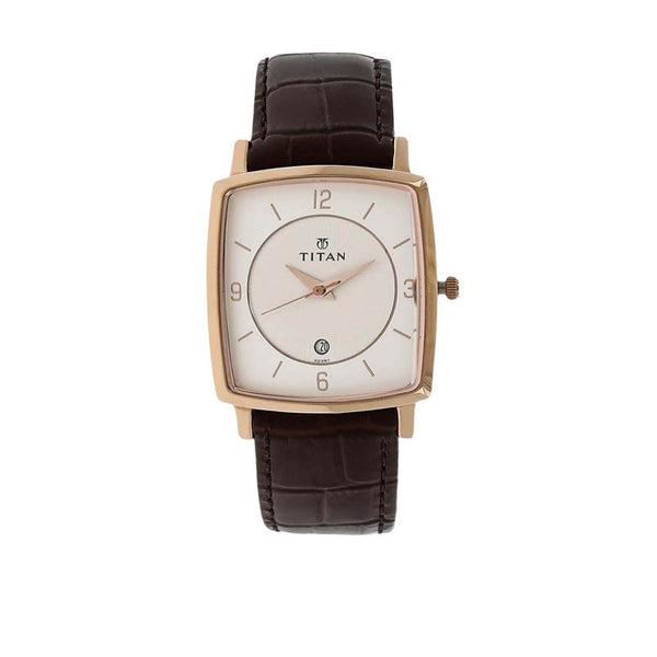 Titan Analog White Dial with Date Leather Strap watch for Men