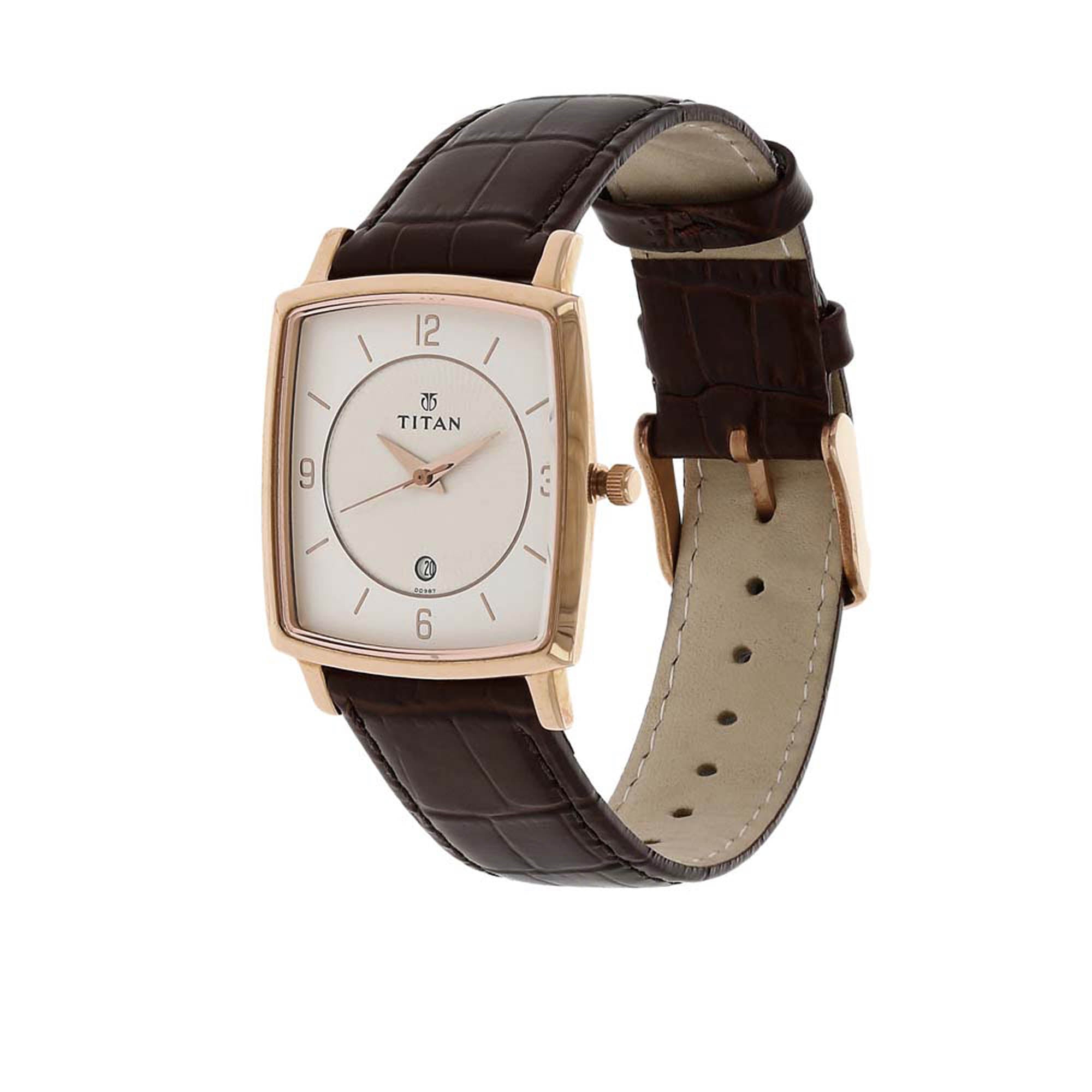 Titan Analog White Dial with Date Leather Strap watch for Men