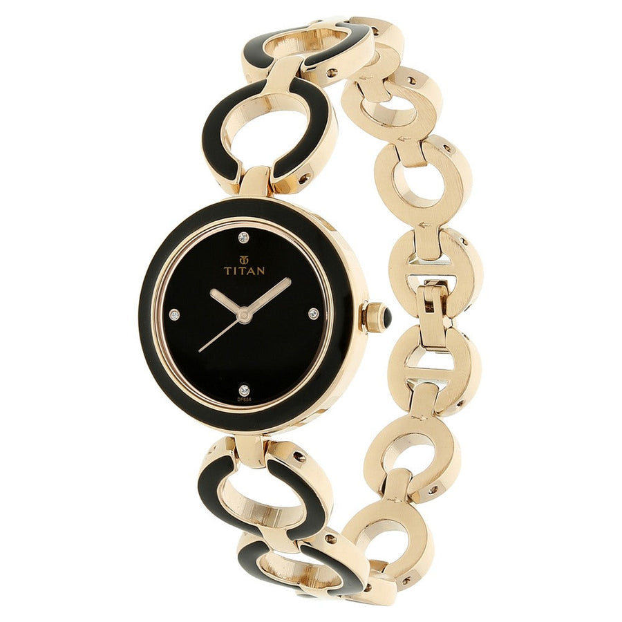 Titan Quartz Analog Black Dial Metal Strap Watch for Women