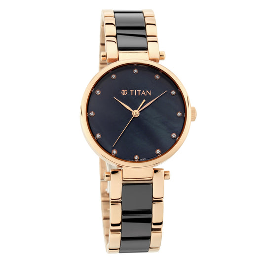 Black Mother-of-Pearl Dial Ceramic & Metal Strap Watch
