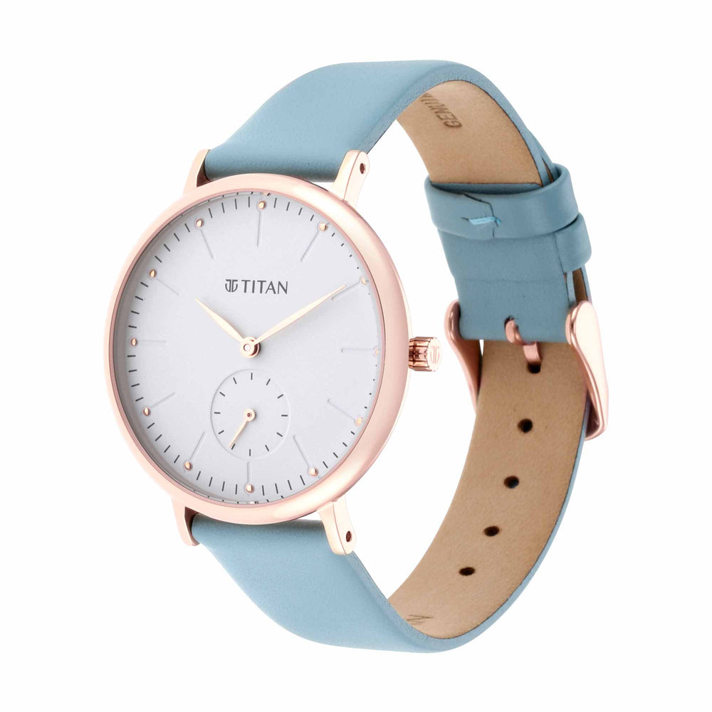 Titan Slimline White Dial Analog Leather Strap Watch for Women