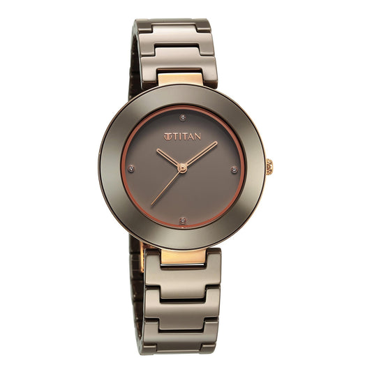 Titan Purple Ceramics Quartz Analog Brown Dial Ceramic Strap Watch for Women