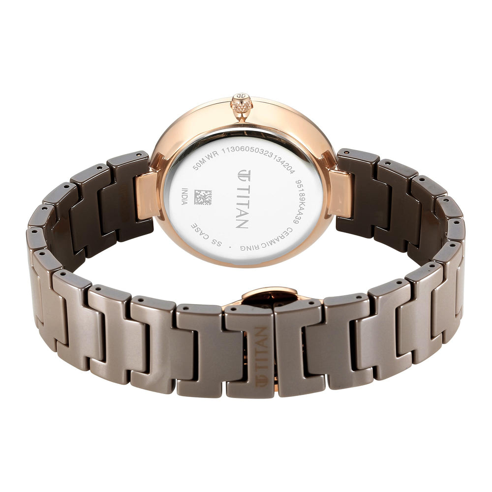 Titan Purple Ceramics Quartz Analog Brown Dial Ceramic Strap Watch for Women