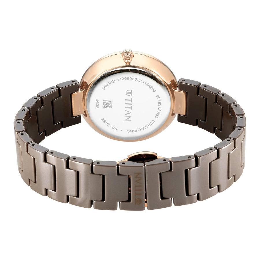 Titan Purple Ceramics Quartz Analog Brown Dial Ceramic Strap Watch for Women