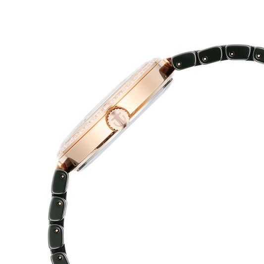 Titan Purple Ceramics Quartz Analog Mother of Pearl Dial Green Ceramic Strap Watch For Women