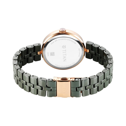 Titan Purple Ceramics Quartz Analog Mother of Pearl Dial Green Ceramic Strap Watch For Women
