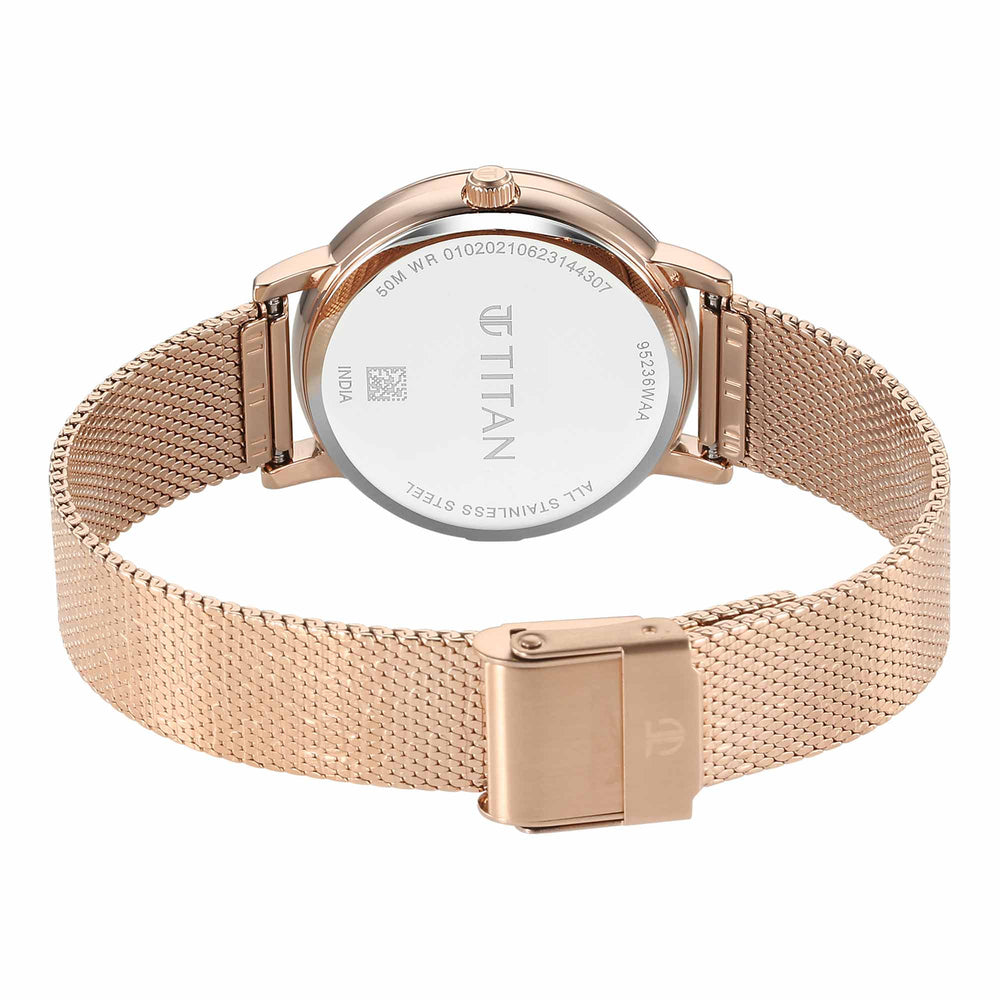 Titan Purple Style Up Quartz Analog Pink Dial Stainless Steel Strap Watch for Women