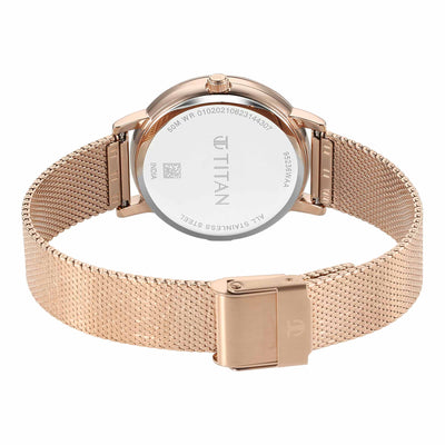 Titan Purple Style Up Quartz Analog Pink Dial Stainless Steel Strap Watch for Women
