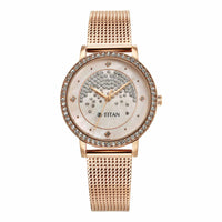 Titan Purple Style Up Quartz Analog Pink Dial Stainless Steel Strap Watch for Women