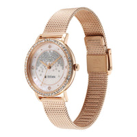 Titan Purple Style Up Quartz Analog Pink Dial Stainless Steel Strap Watch for Women