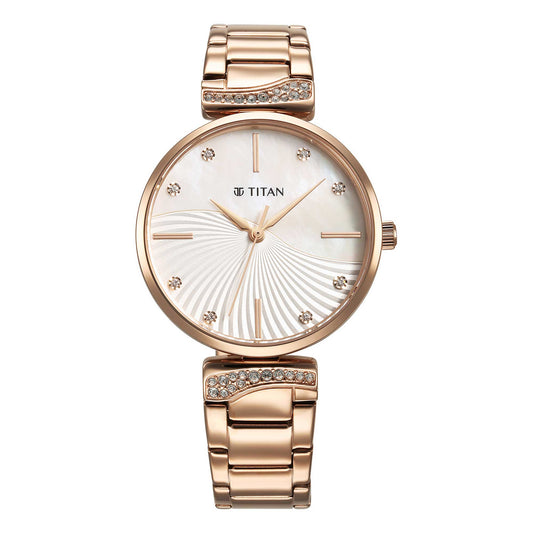 Titan Mother of Pearl Dial Rose Gold Stainless Steel Strap Analog Watch for Women