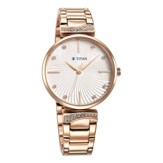 Titan Mother of Pearl Dial Rose Gold Stainless Steel Strap Analog Watch for Women
