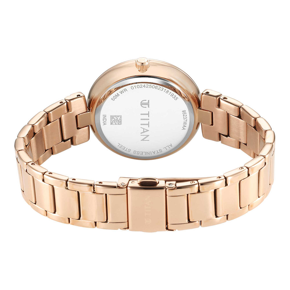 Titan Mother of Pearl Dial Rose Gold Stainless Steel Strap Analog Watch for Women