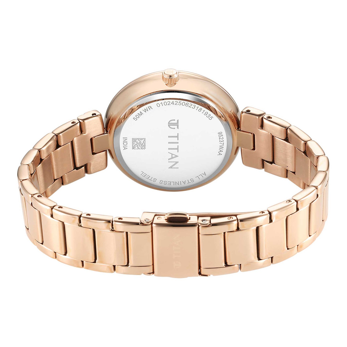 Titan Mother of Pearl Dial Rose Gold Stainless Steel Strap Analog Watch for Women