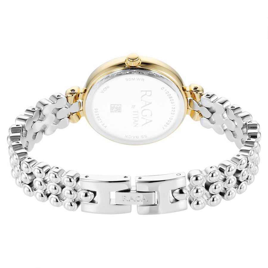 gold and silver women's watch
