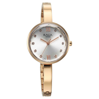 Titan Raga Showstopper Quartz Analog Silver Dial Metal Strap Watch for Women 95271WM02