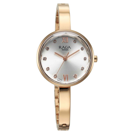 Titan Raga Showstopper Quartz Analog Silver Dial Metal Strap Watch for Women 95271WM02
