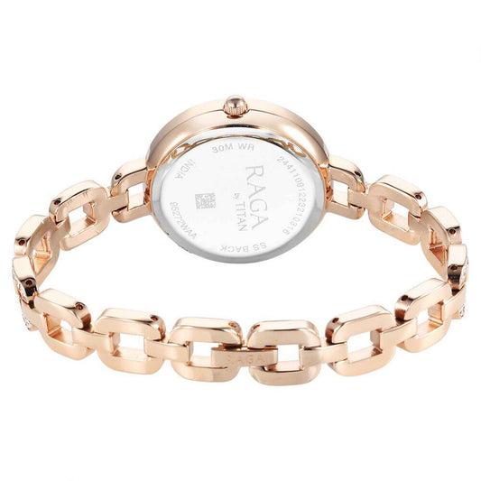 Titan Raga Showstopper Quartz Analog Mother Of Pearl Dial Rose Gold Metal Strap Watch For Women