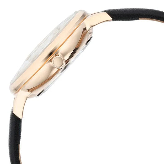 Titan Raga Showstopper Quartz Analog Mother Of Pearl Round Dial Black Leather Strap Watch For Women