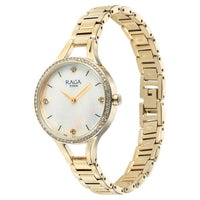 Titan Raga Showstopper Mother Of Pearl Dial Gold Metal Strap Analog Watch for Women