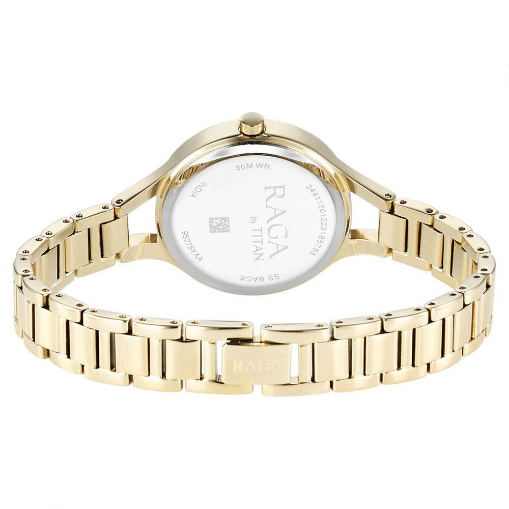 Titan Raga Showstopper Mother Of Pearl Dial Gold Metal Strap Analog Watch for Women