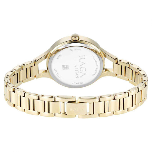 Titan Raga Showstopper Mother Of Pearl Dial Gold Metal Strap Analog Watch for Women