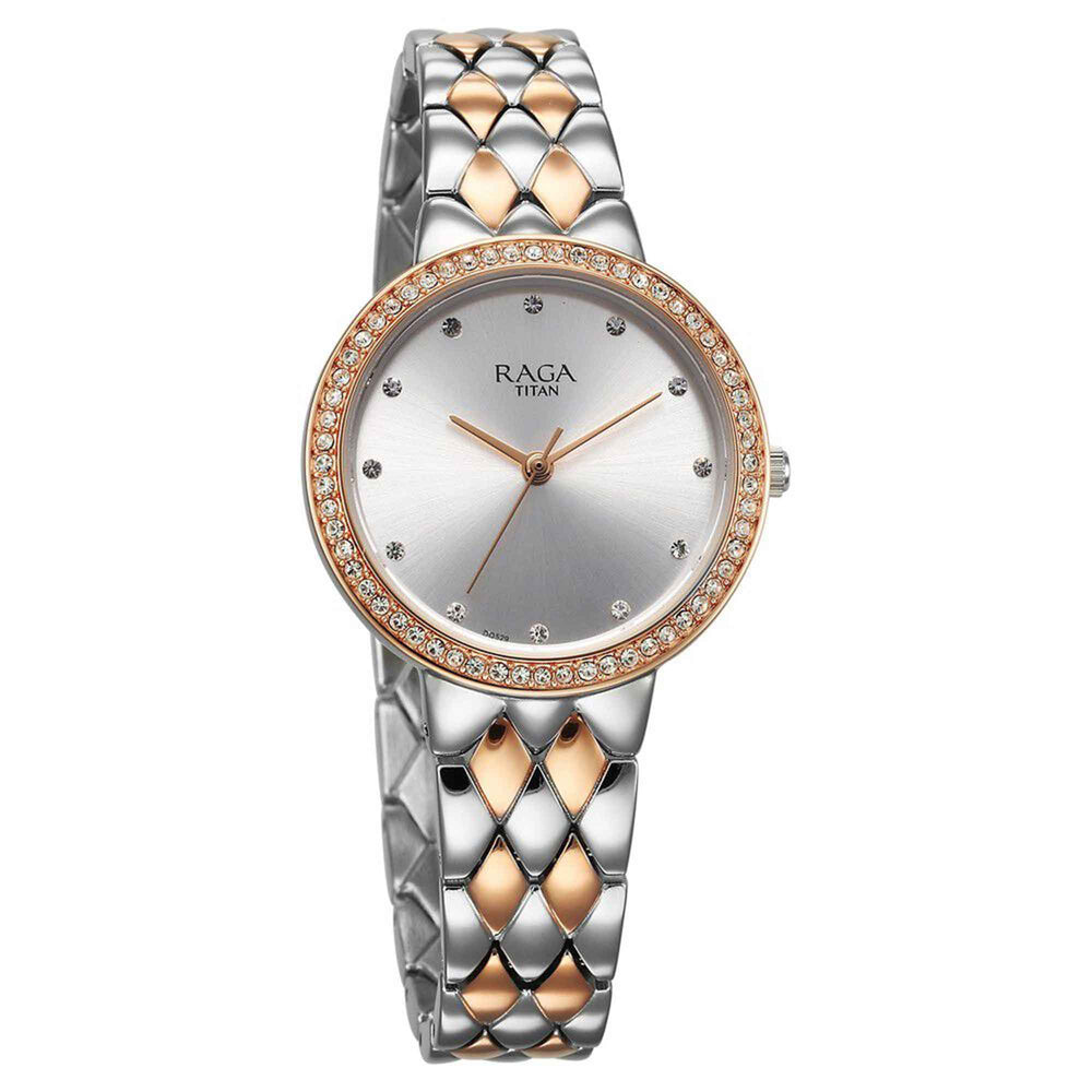 Titan Raga Showstopper Silver Dial Two Toned Metal Strap Analog Watch for Women