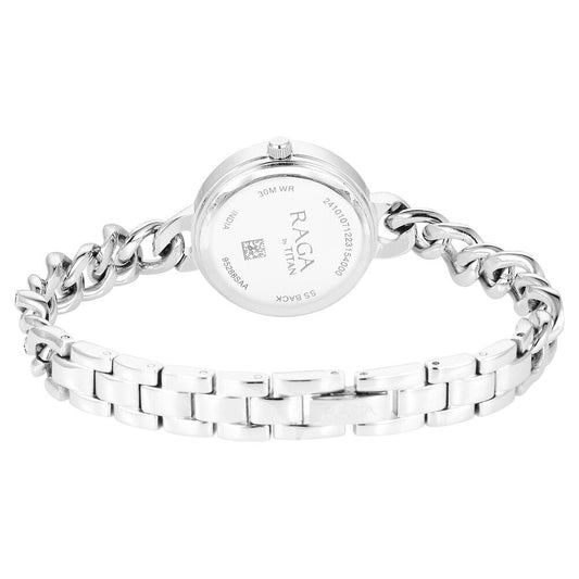 Titan Raga Showstopper Quartz Analog Silver Dial Metal Strap Watch for Women 95288SM01