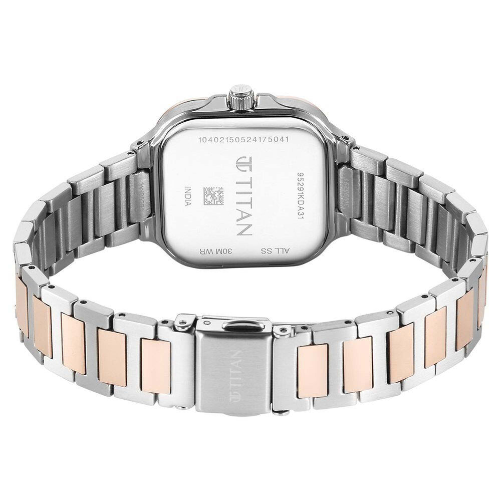 Titan Slim Square Quartz Analog with Date Silver Dial With Two Toned Color Stainless Steel Strap Watch For Women