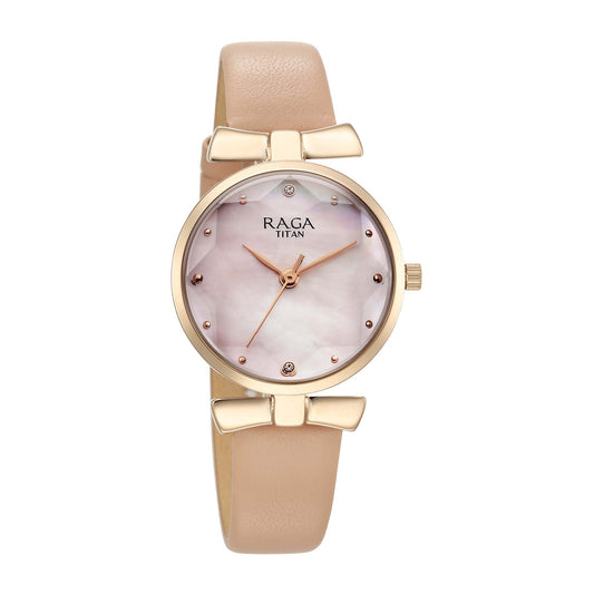 Titan Raga Showstopper Quartz Analog Pink Dial Leather Strap Watch For Women