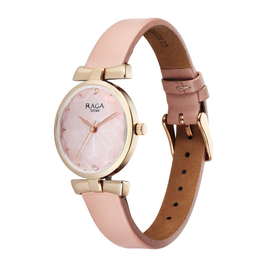 Titan Raga Showstopper Quartz Analog Pink Dial Leather Strap Watch For Women