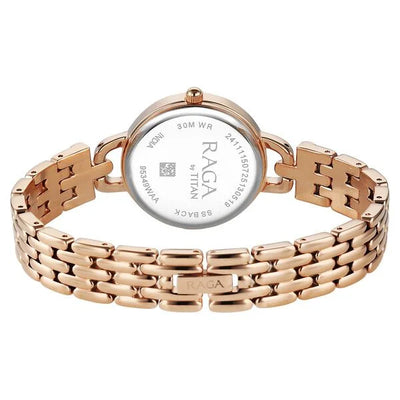 Titan Raga Showstopper Quartz Analog Silver Dial Rose Gold Metal Strap Watch For Women