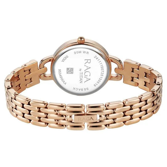 Titan Raga Showstopper Quartz Analog Silver Dial Rose Gold Metal Strap Watch For Women