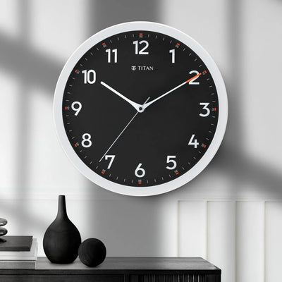 Titan Contemporary Black Wall Clock with Silent Sweep Technology - 30 cm x 30 cm (Medium)