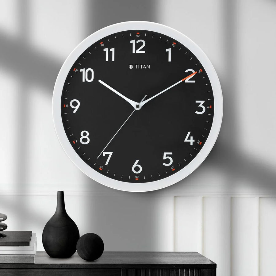 Titan Contemporary Black Wall Clock with Silent Sweep Technology - 30 cm x 30 cm (Medium)