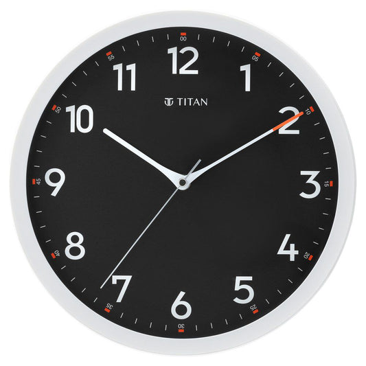 Titan Contemporary Black Wall Clock with Silent Sweep Technology - 30 cm x 30 cm (Medium)
